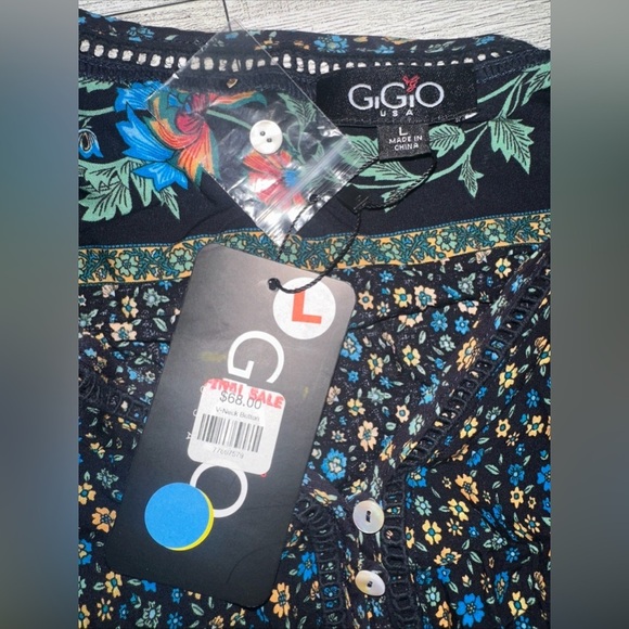 NWT GiGio USA Ruffle Sleeve Floral Boho Romper Half Button Size L elastic Waist - Picture 8 of 9